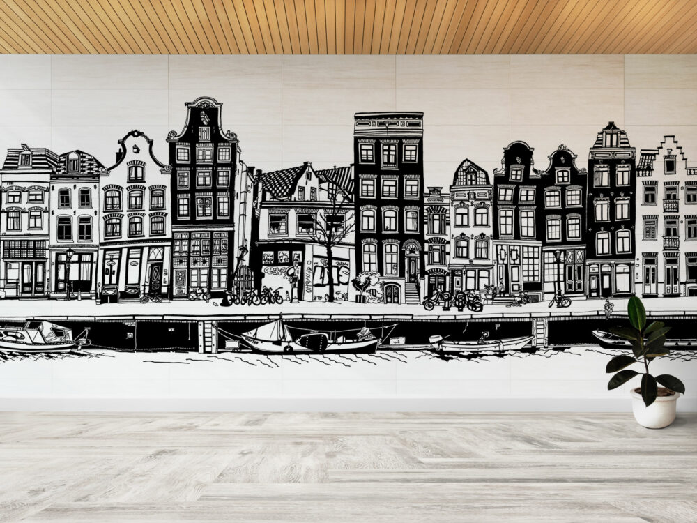 wallpaper amsterdam houses black and white