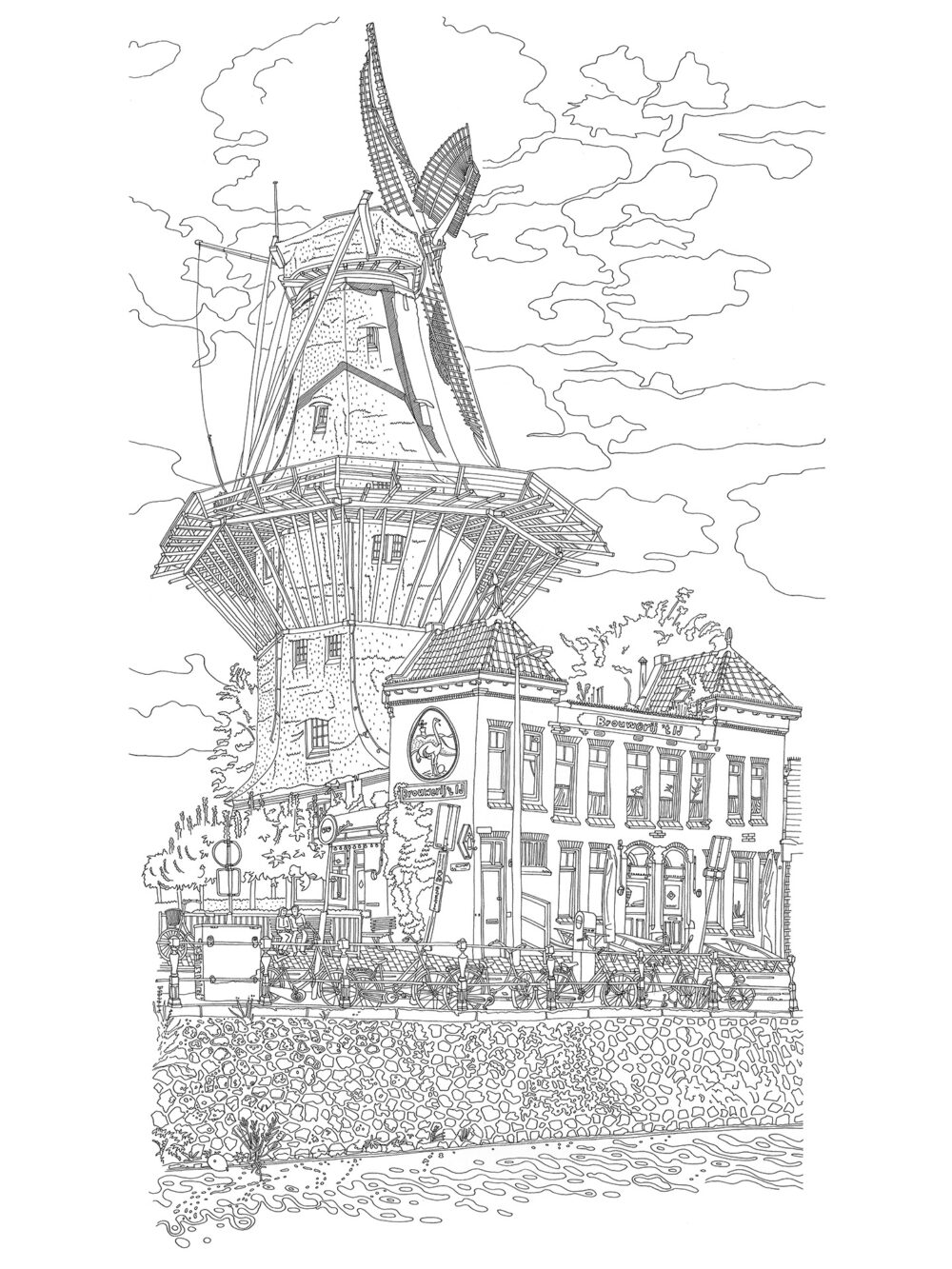 line-drawing-souvenir-windmill-amsterdam