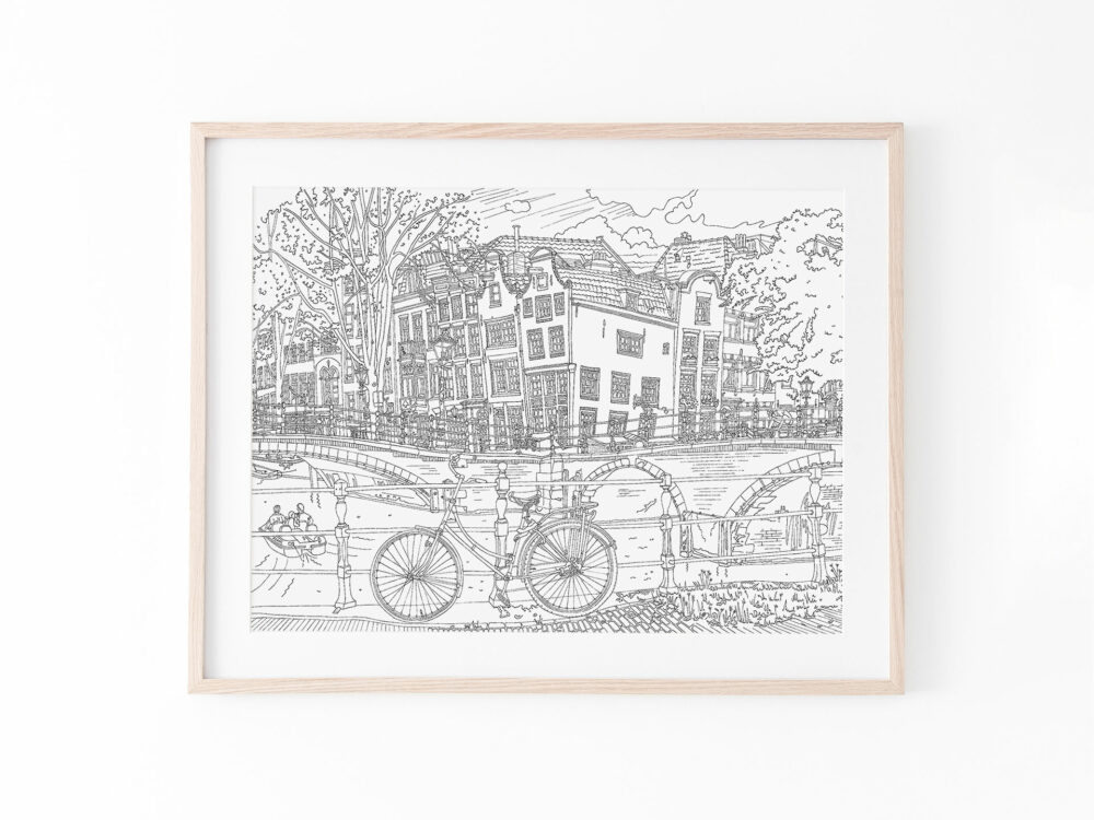 line-drawing-print-canalhouse-bicycle-amsterdam