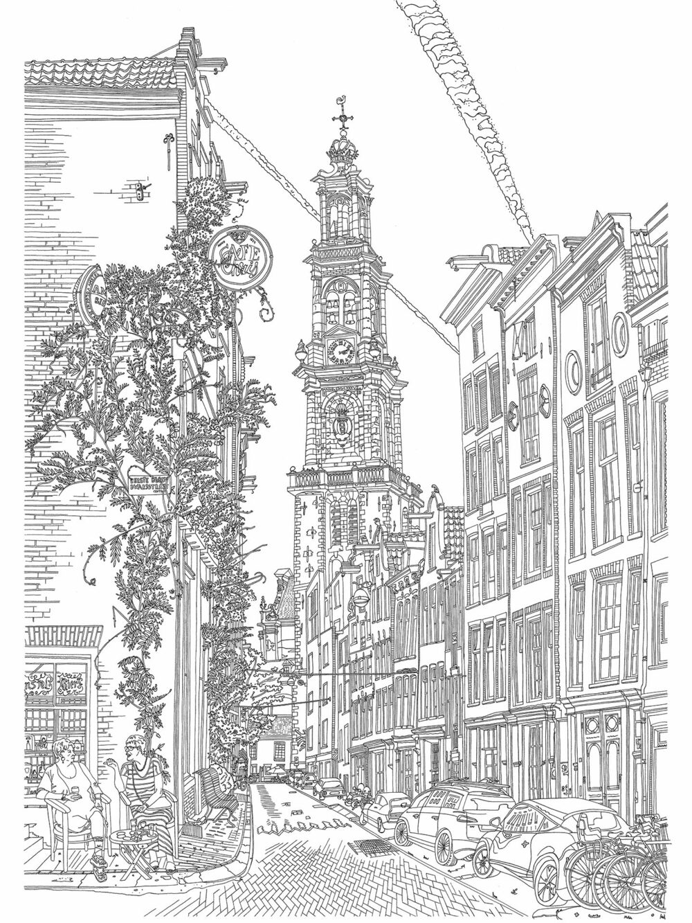 drawing-line-westertoren-amsterdam