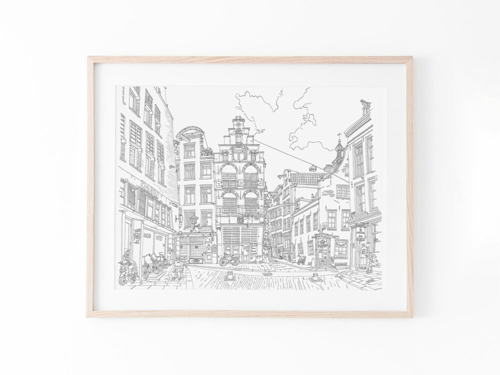 drawing-poster-warmoesstraat-amsterdam