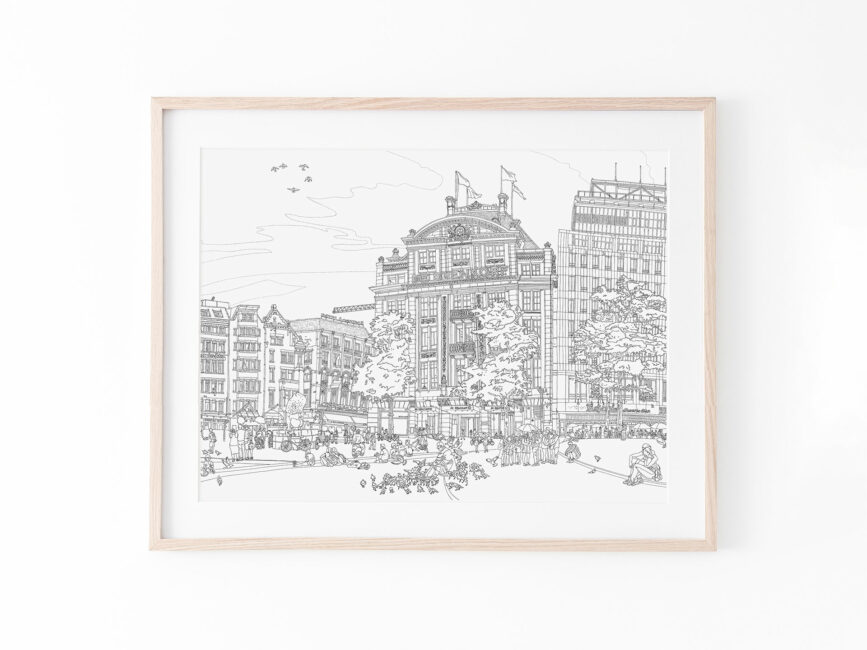 print-line-drawing-bijenkorf-amsterdam