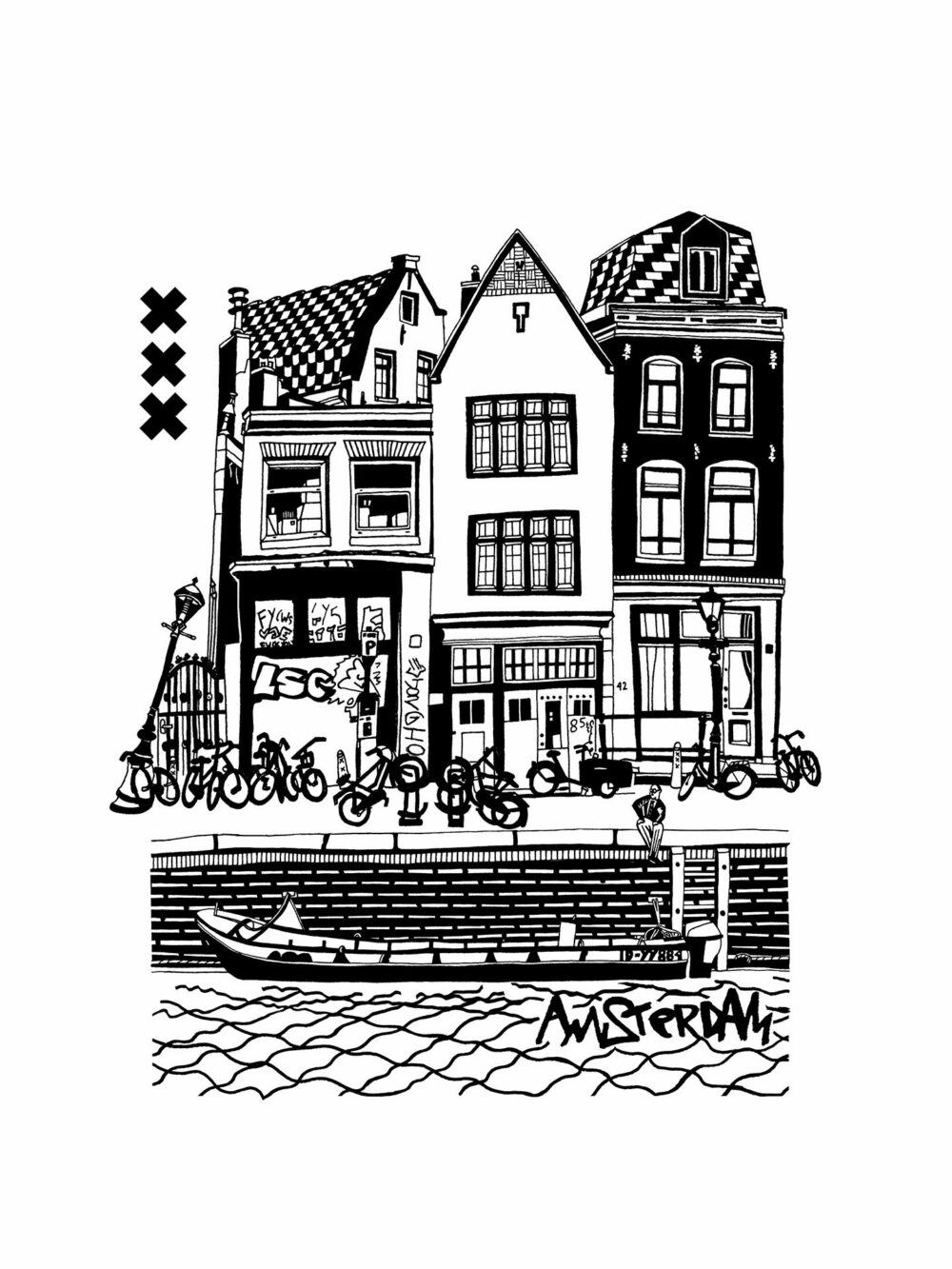 drawing-blackandwhite-amsterdam-print