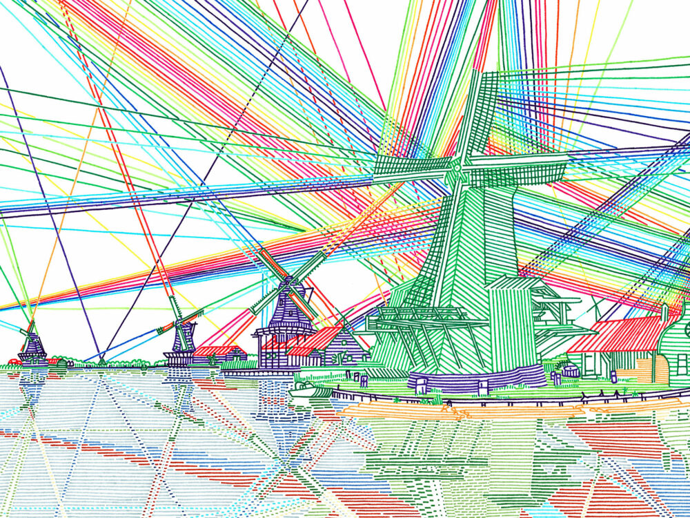 drawing-print-rainbow-felttippen-windmill-zaanseschans