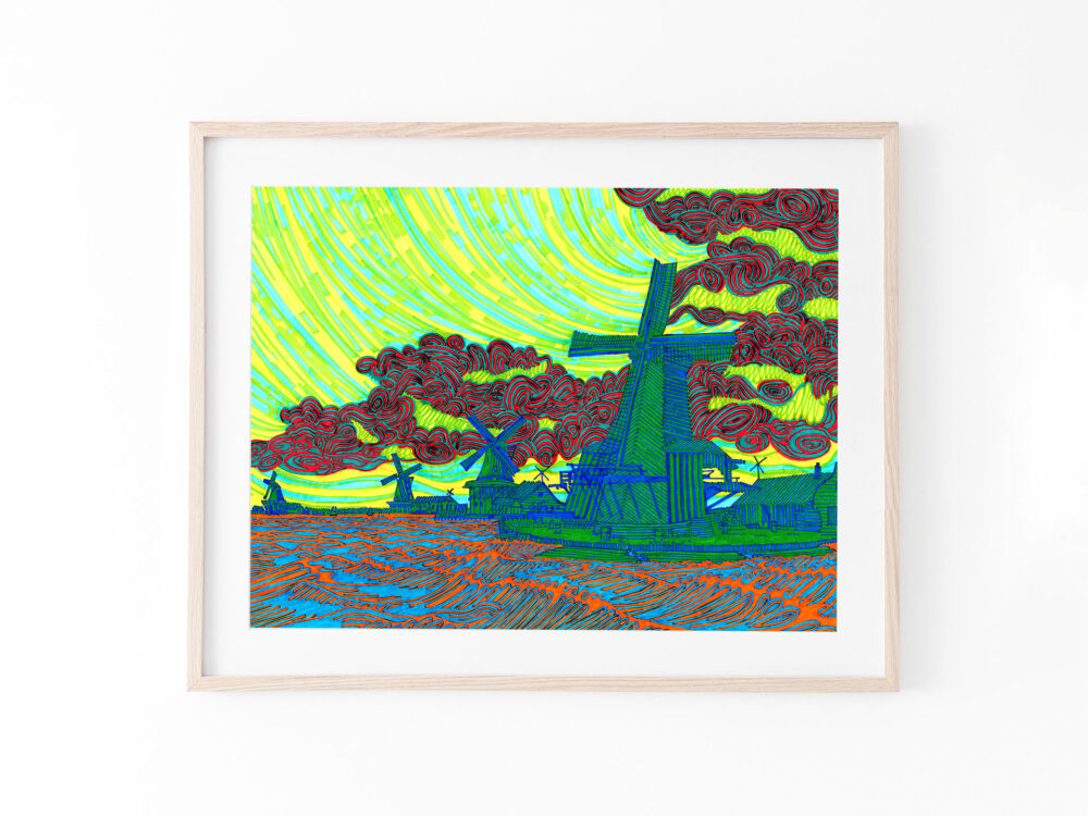 print-drawing-zaanseschans-colours-amsterdam