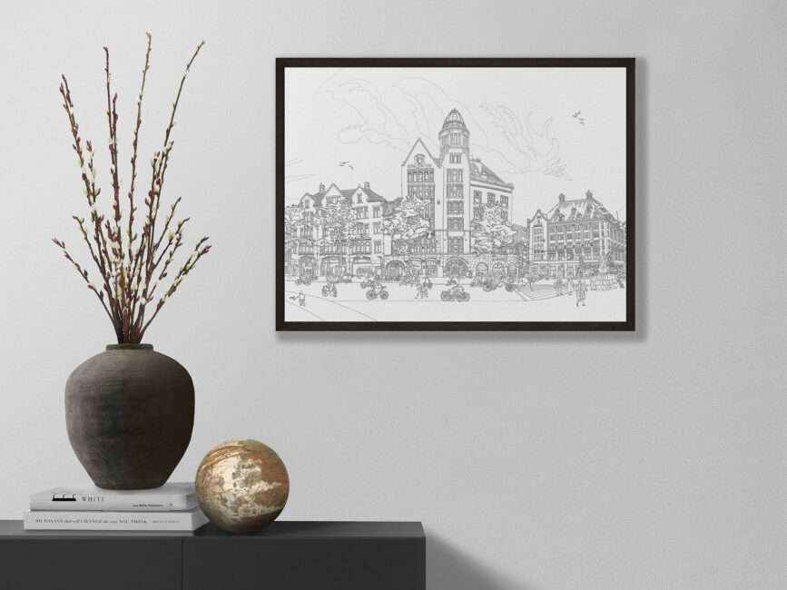 print-line-drawing-Damsquare-detail-Amsterdam