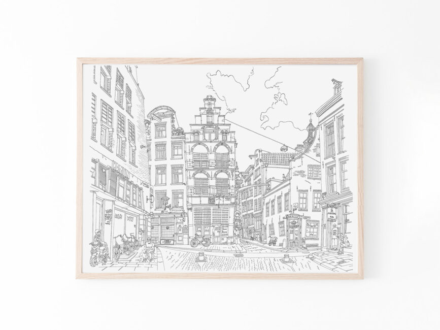 line-drawing-print-warmoesstraat-amsterdam