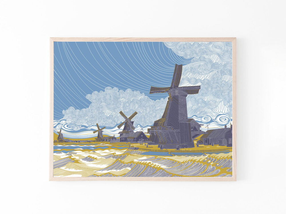 drawing-gold-blue-windmills-colour
