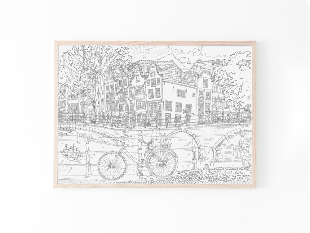 drawing-interior-canalhouse-bicycle-amsterdam
