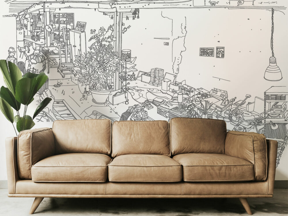 wallpaper of line drawing in interior